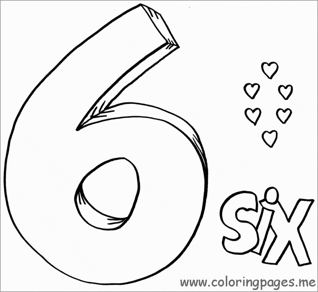 3d Number 6 Coloring Page