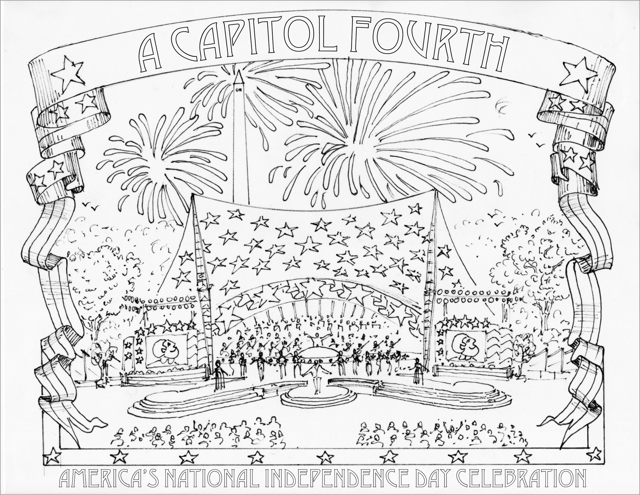 4th Of July Fireworks Coloring Page for Adults