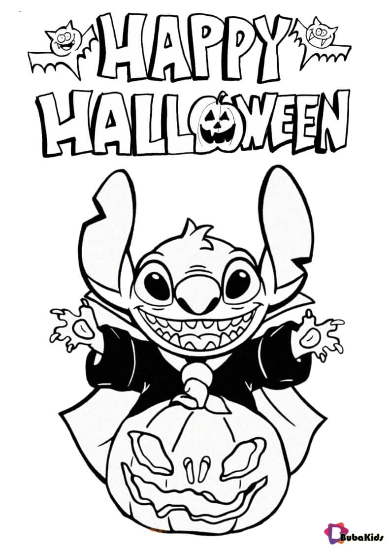 Disney Stitch happy Halloween Coloring Page