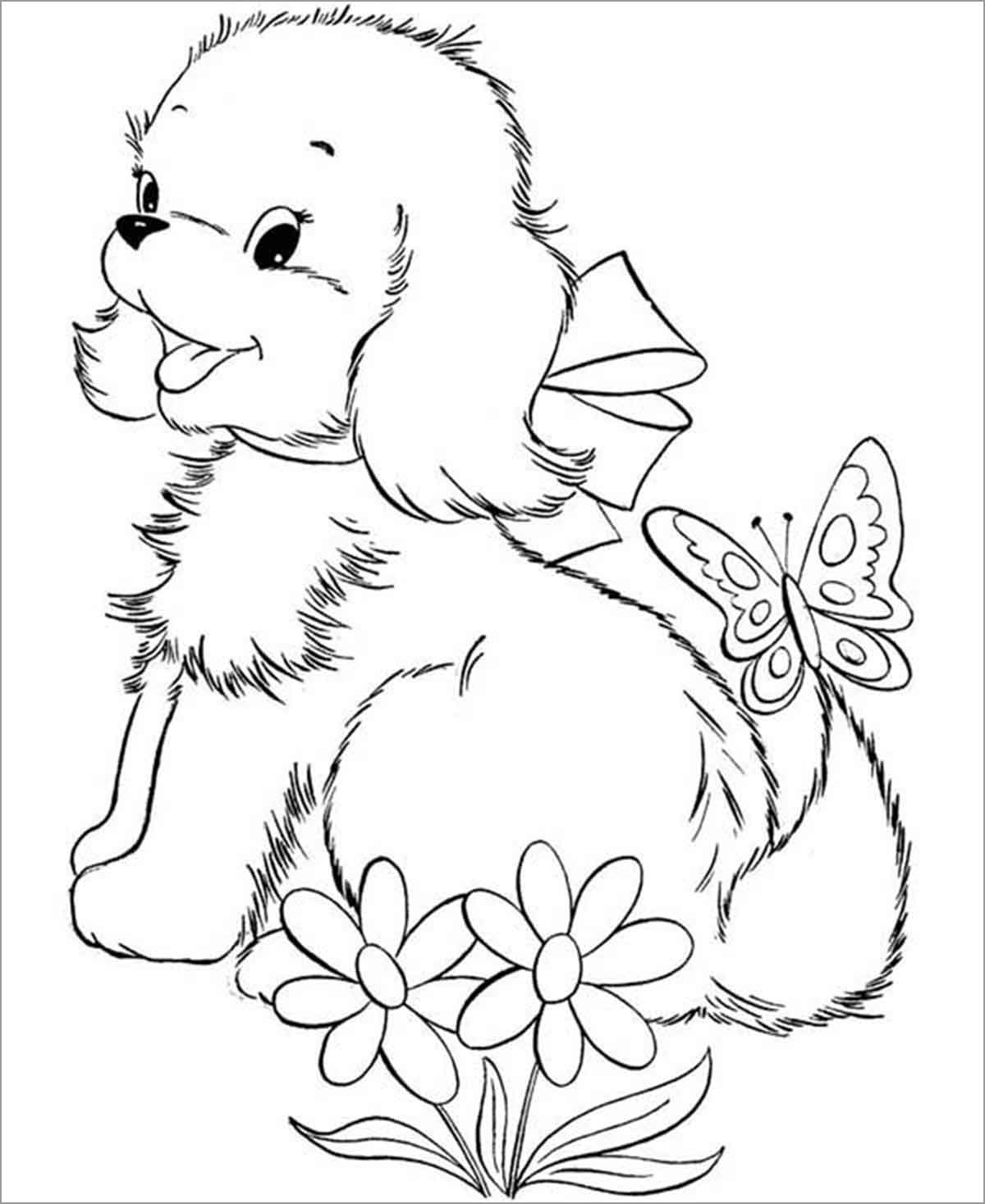 Dog and Butterfly Coloring Page