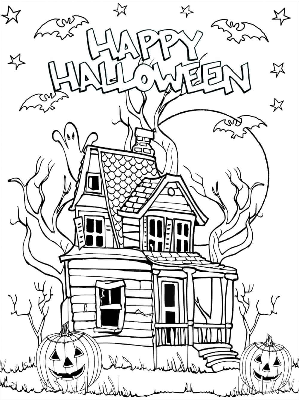 Happy Halloween House Coloring Page