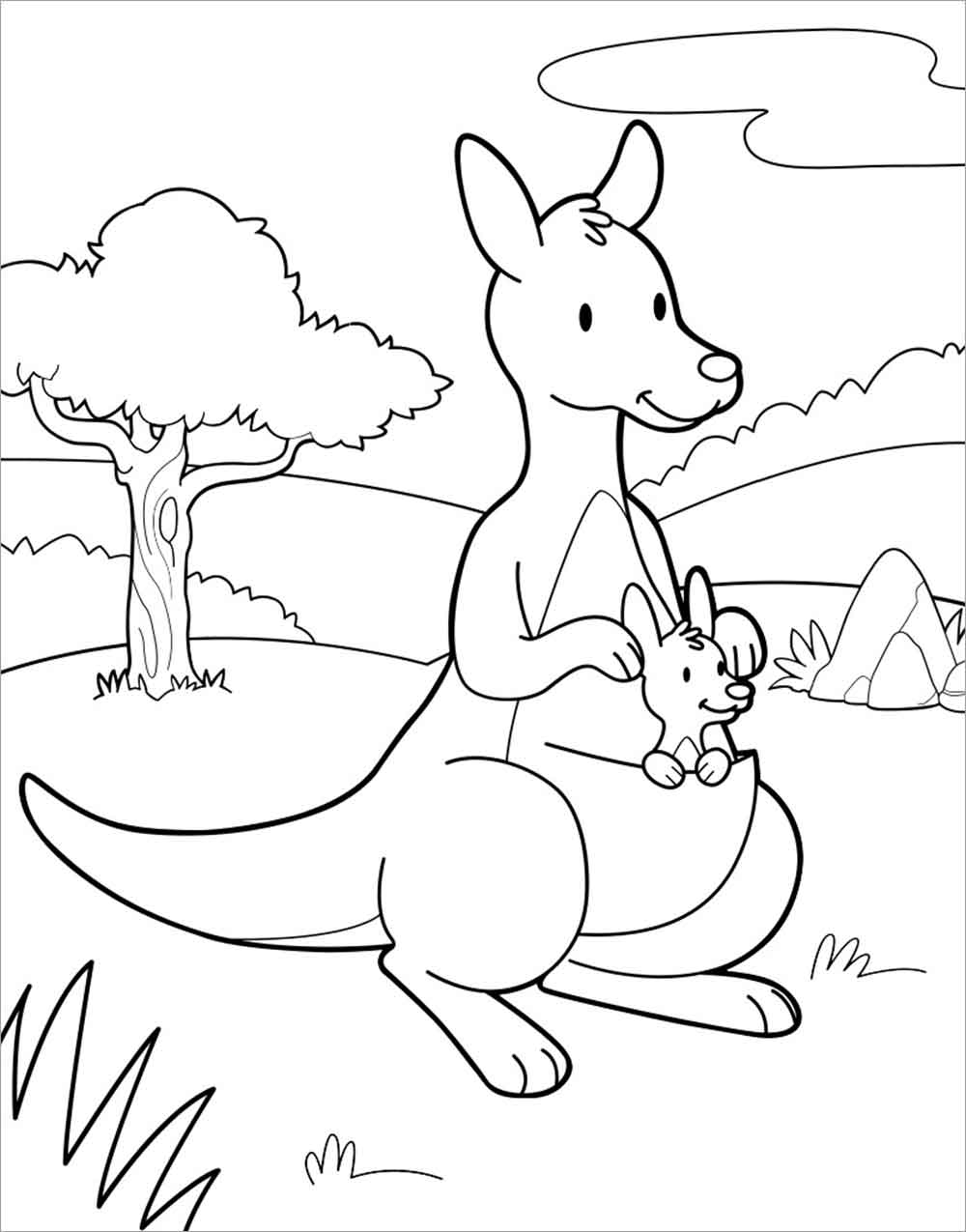 Kangaroo Moms and Baby Coloring Page