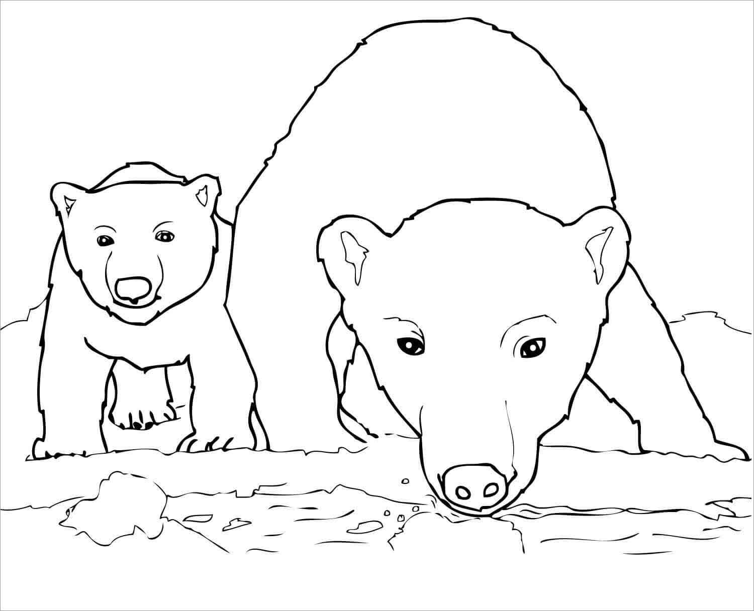 Polar Bear Moms and Baby Coloring Page