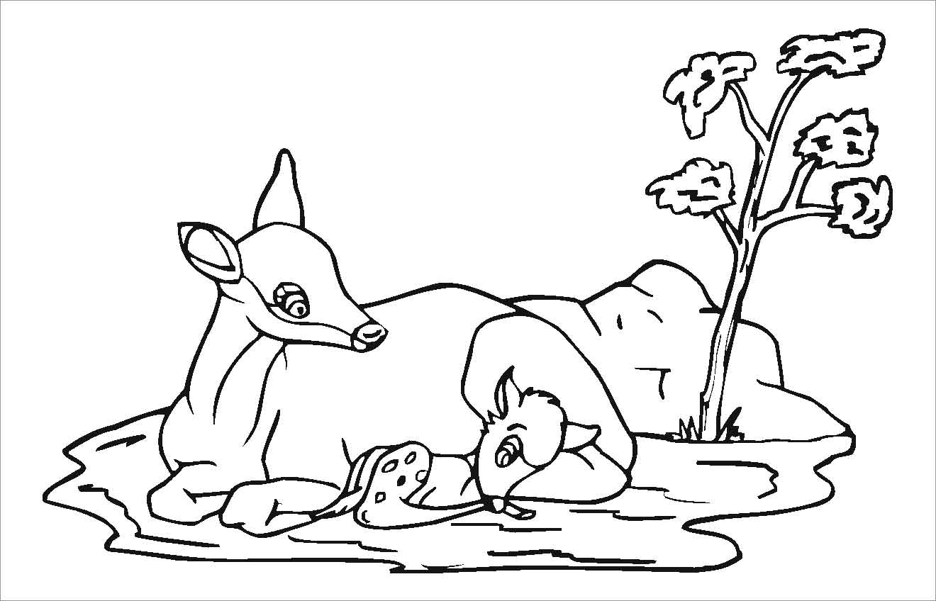 Roe Deer Moms and Baby Coloring Page