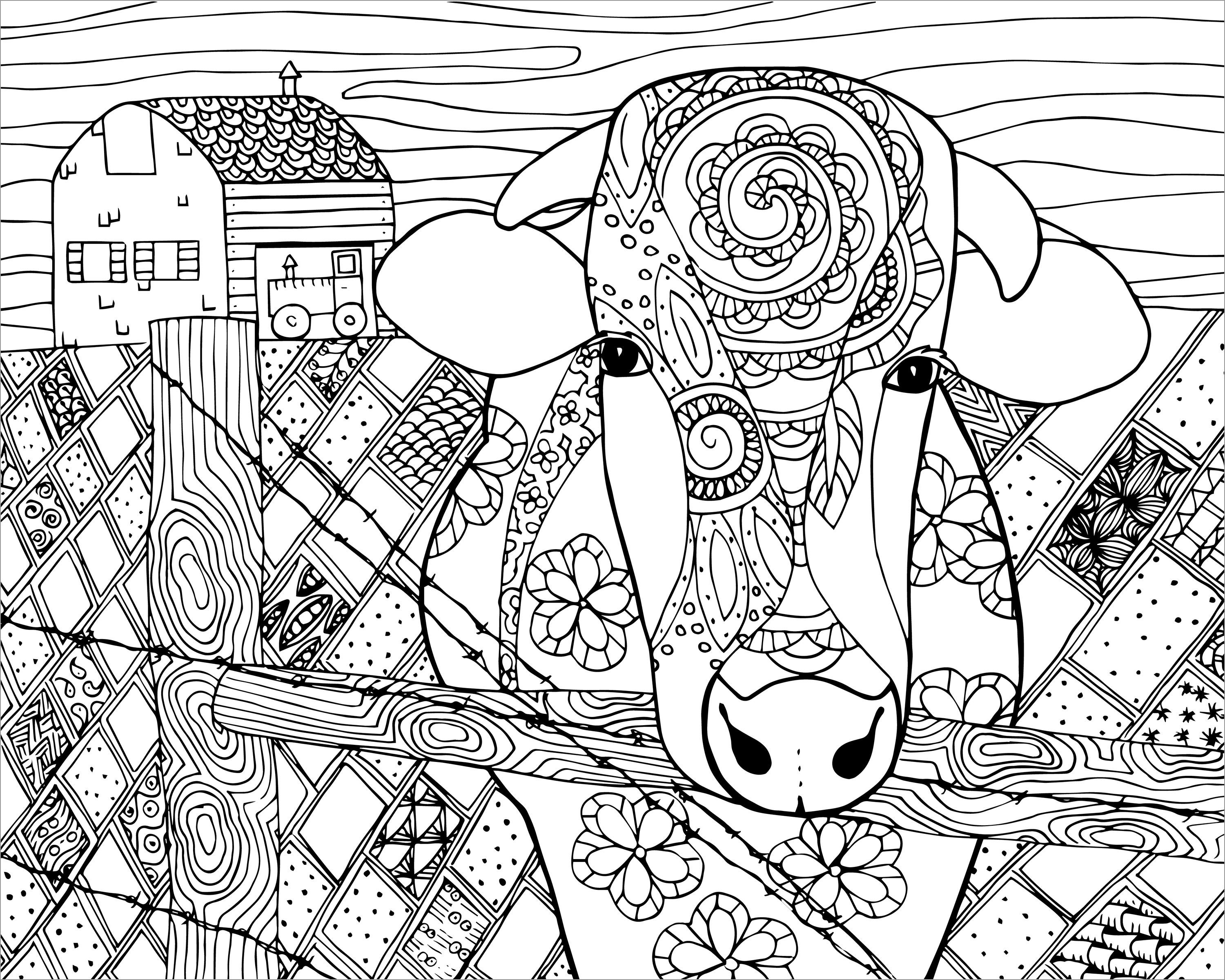 Abstract Cow Coloring Page for Adults