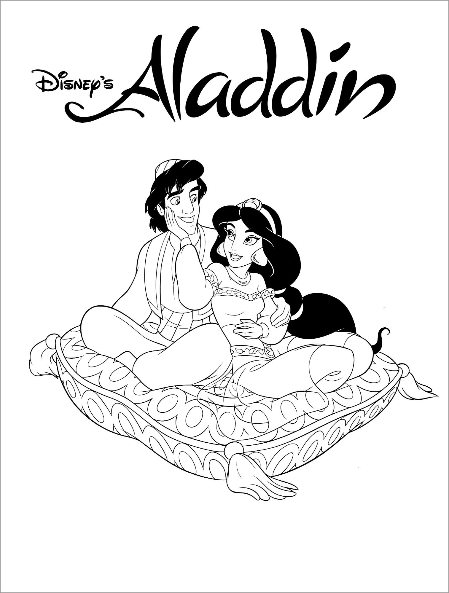 Aladdin and Jasmine Coloring Page