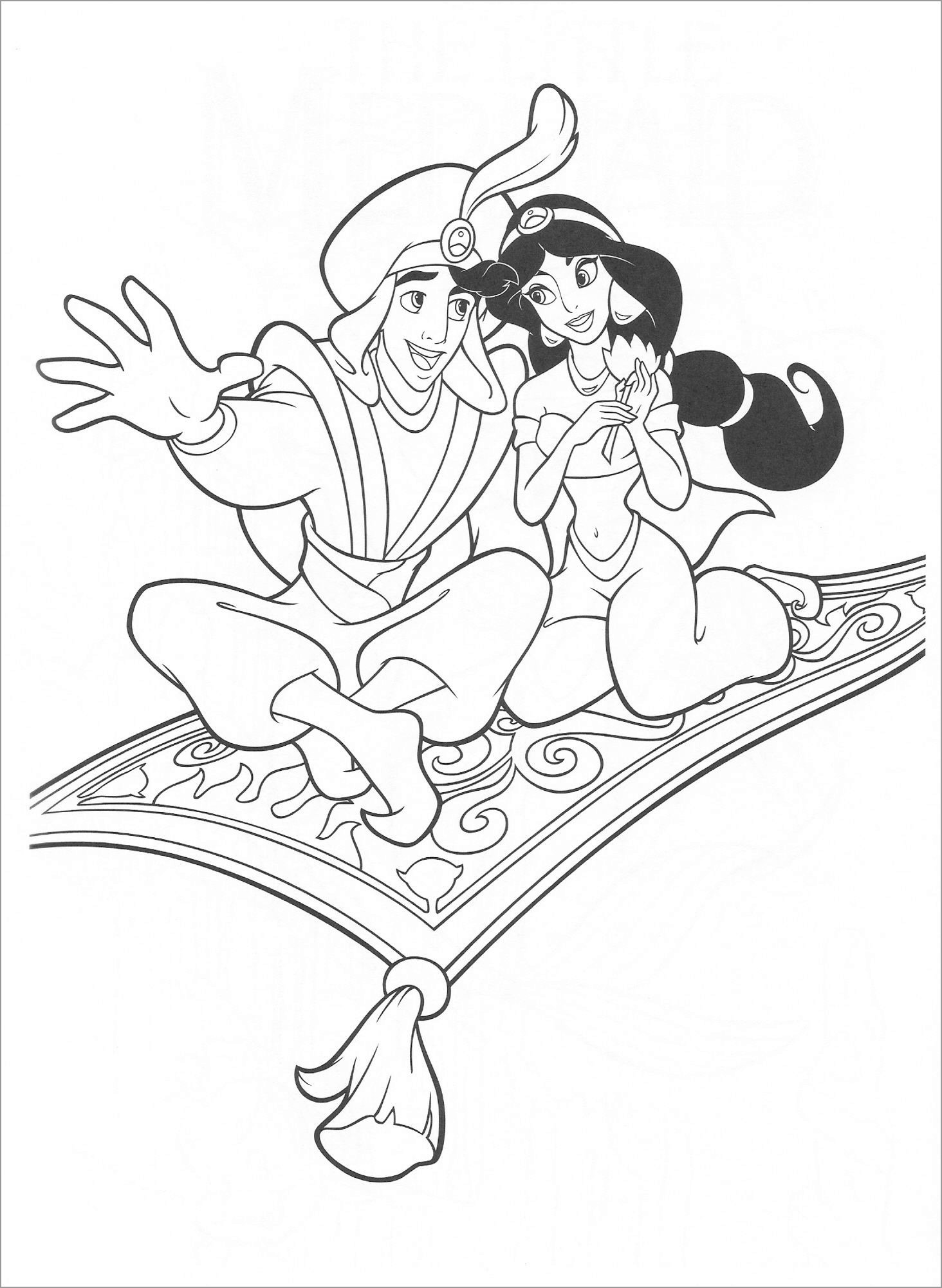 Aladdin and Jasmine Flying with Magic Carpet Coloring Page to ...