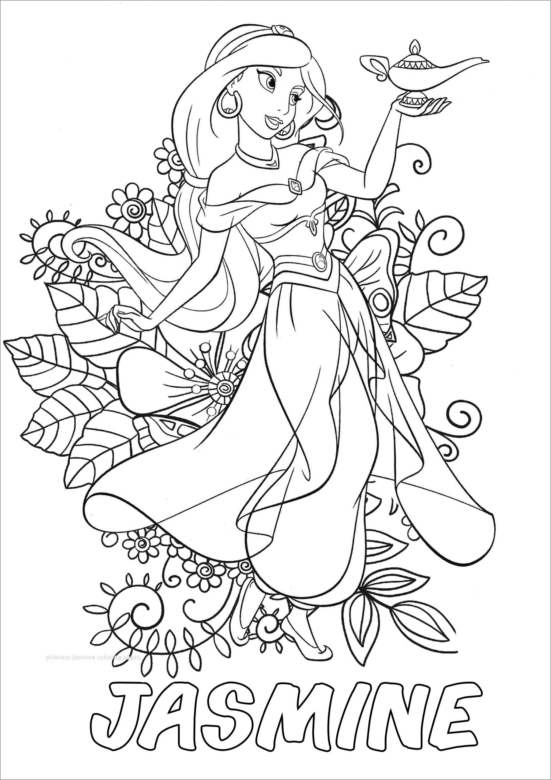 Aladdin Coloring Page Jasmine for Adults   ColoringBay