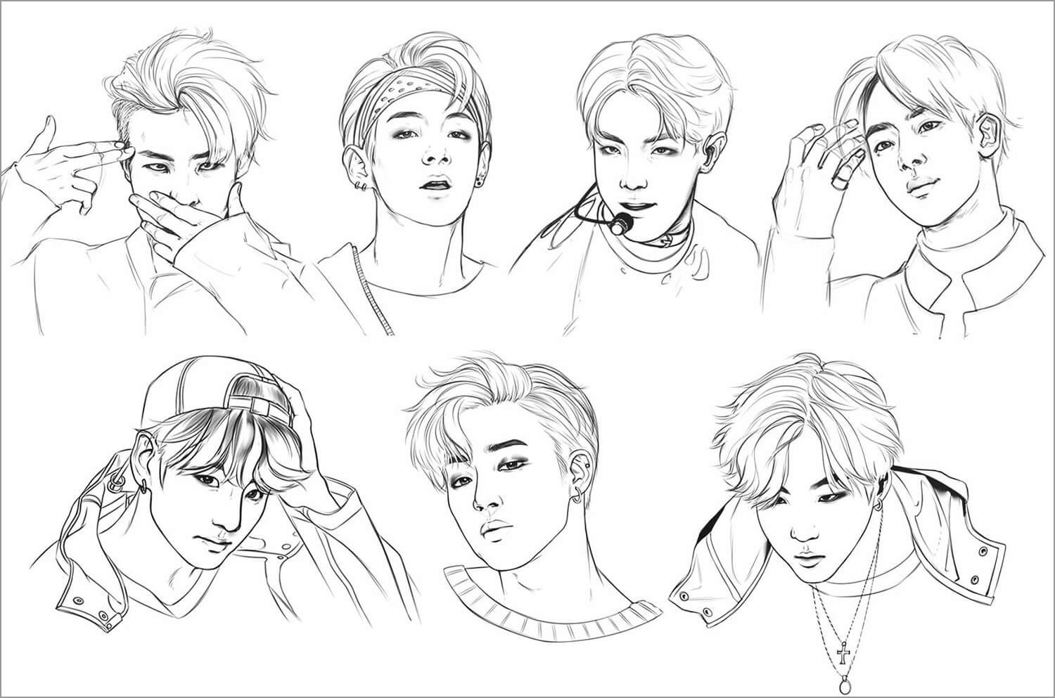 All Members Of Bts Coloring Page