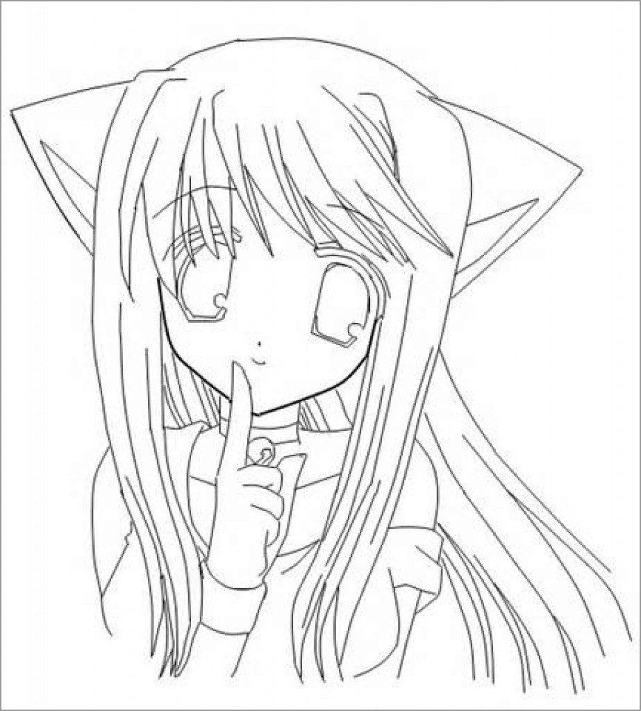 Anime Cat Girl Coloring Page   ColoringBay