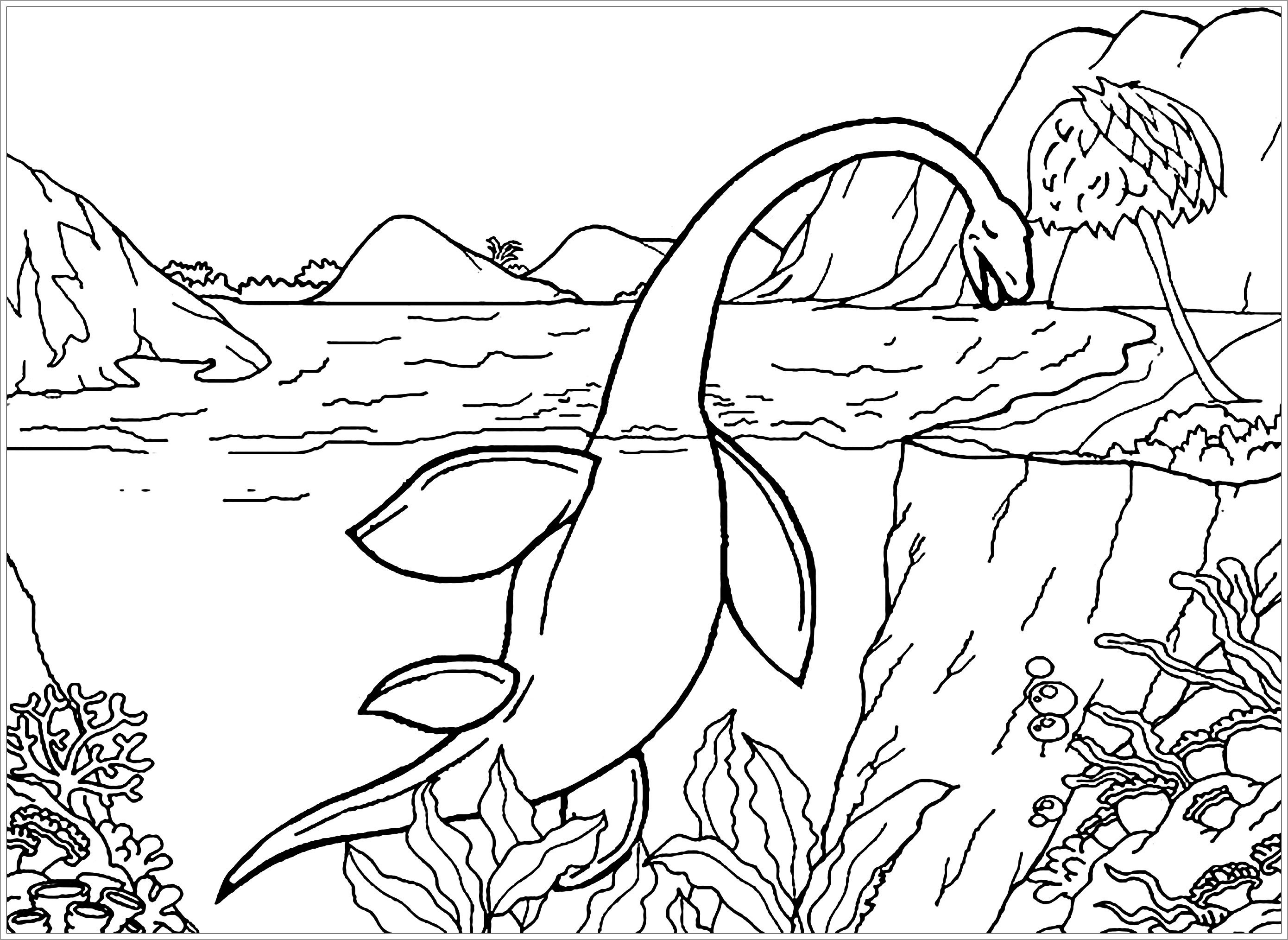 Aquatic Dinosaur Coloring Pages for Adults