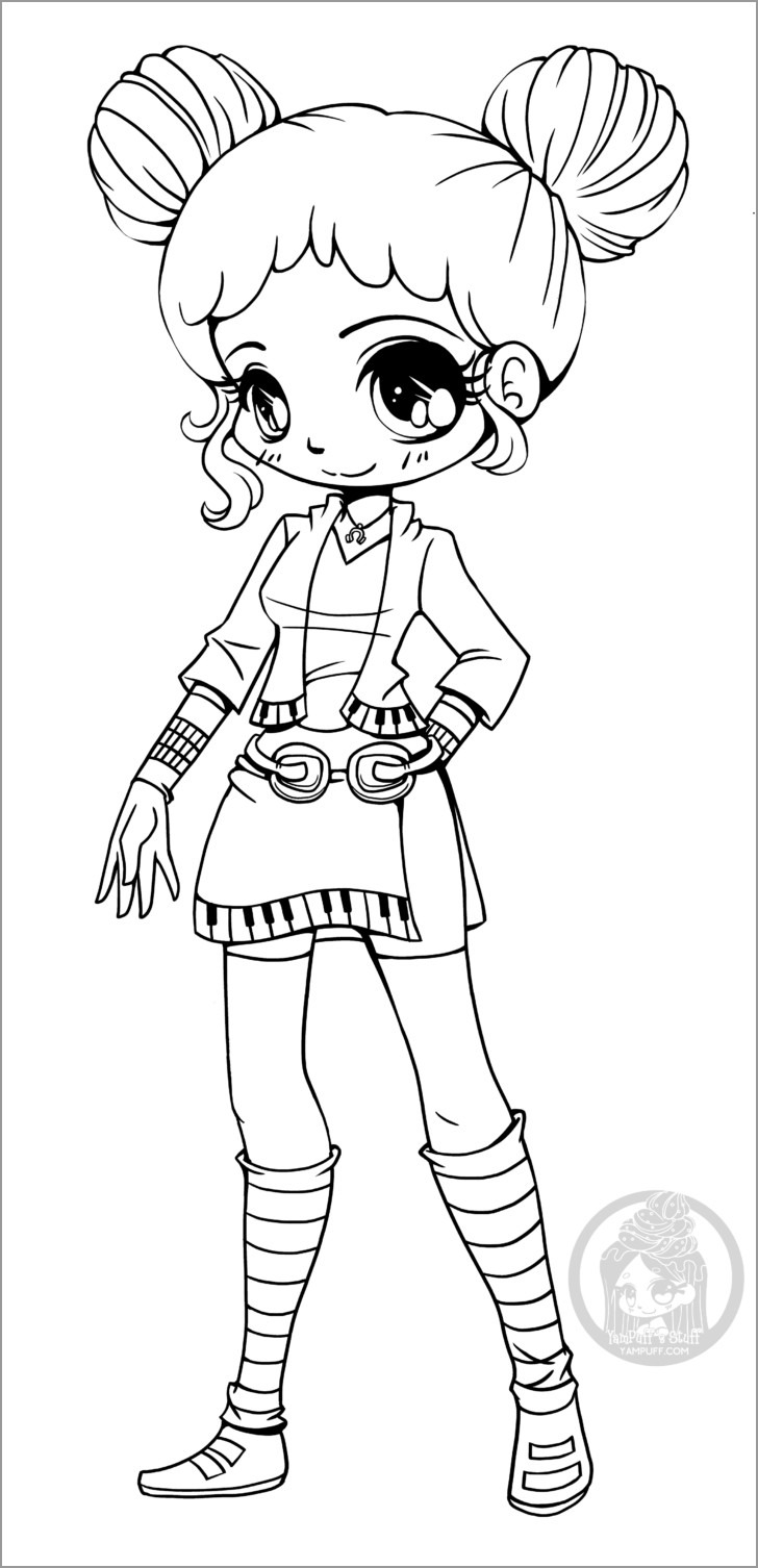Cute Chibi Coloring Page for Kids - ColoringBay