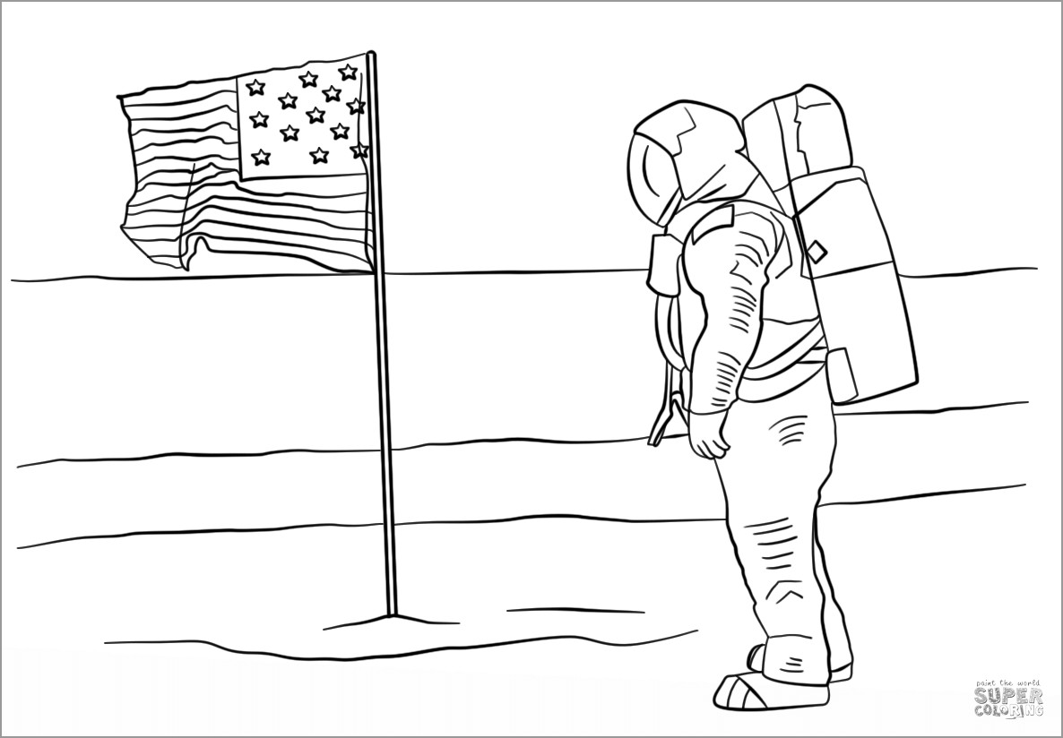 Astronaut On the Moon Coloring Page