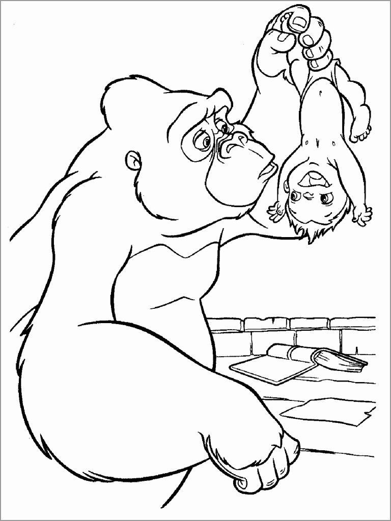 Baby Tarzan and Apes Coloring Pages