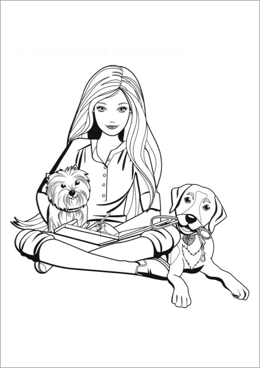 Barbie and Dog Coloring Page   ColoringBay