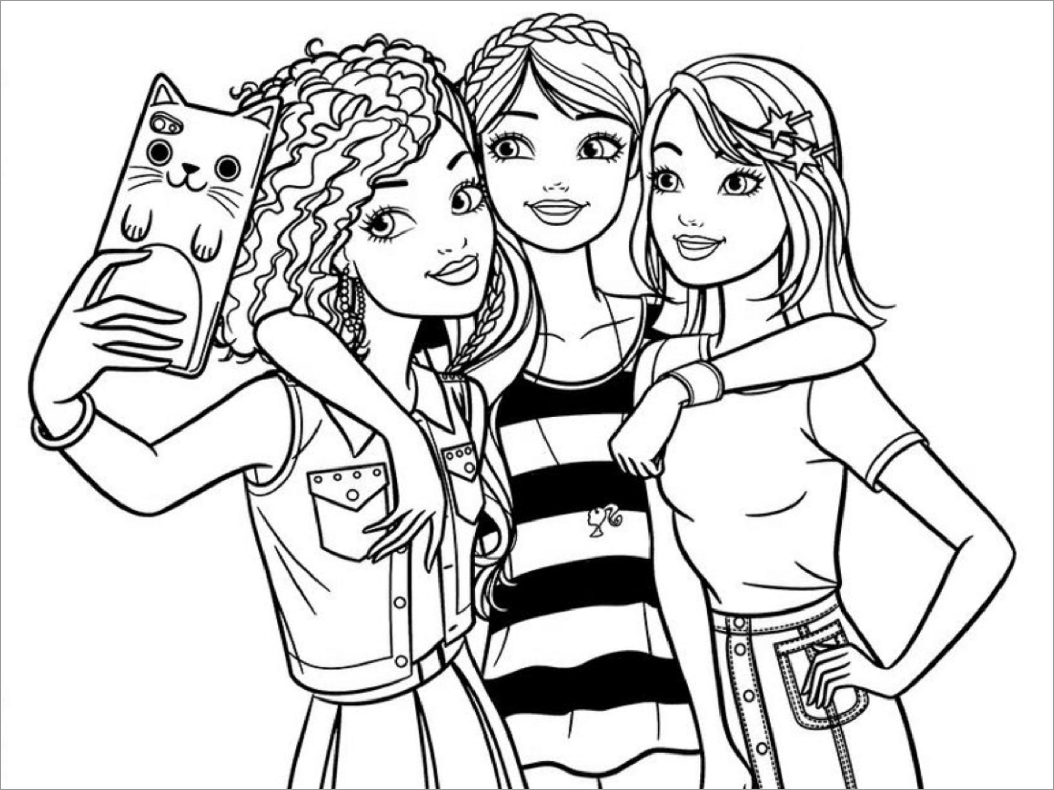 Barbie and Friends Selfie Coloring Page
