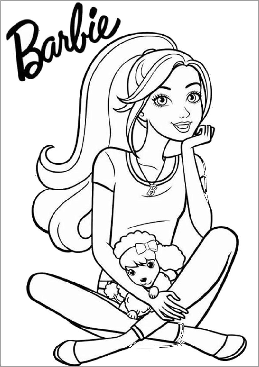 Barbie and Puppy Coloring Page   ColoringBay