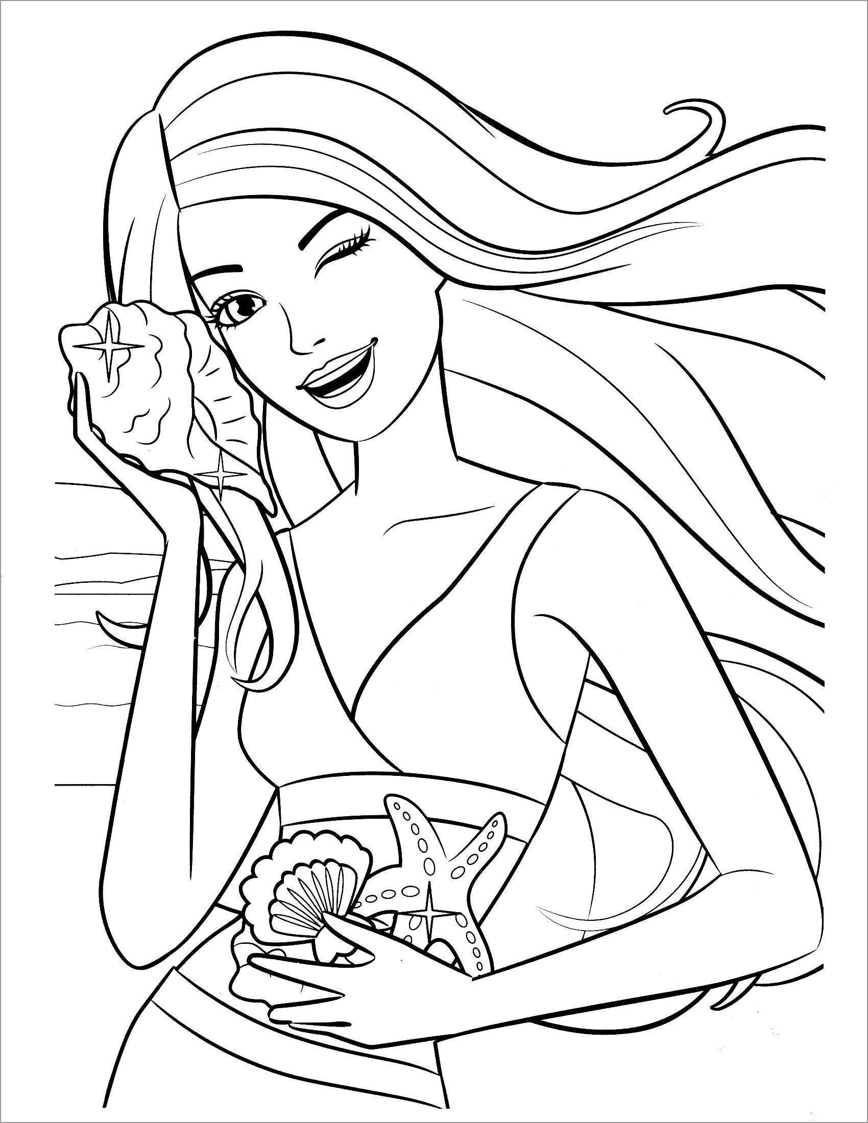 Barbie and Shell Coloring Page   ColoringBay