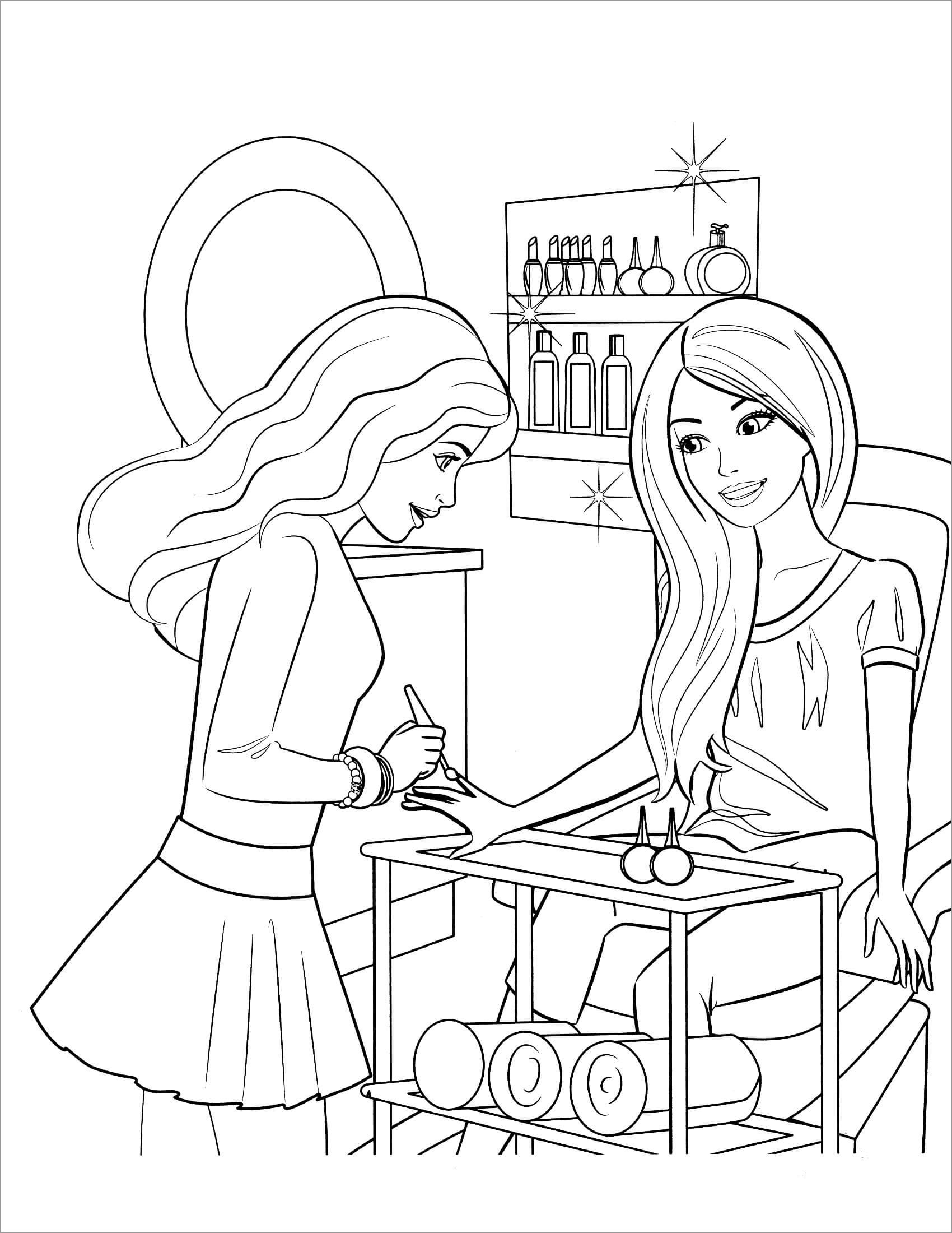 Barbie at the Beauty Salon Coloring Page   ColoringBay