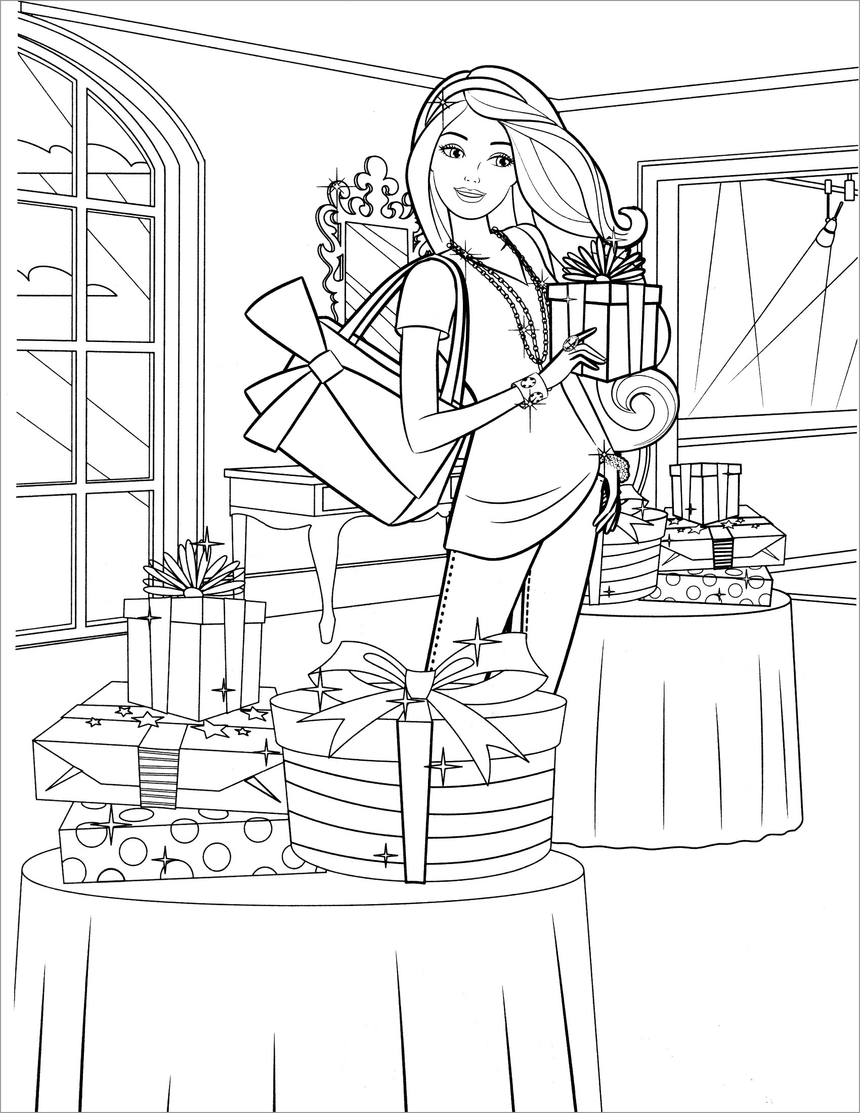 Barbie Gift Coloring Page