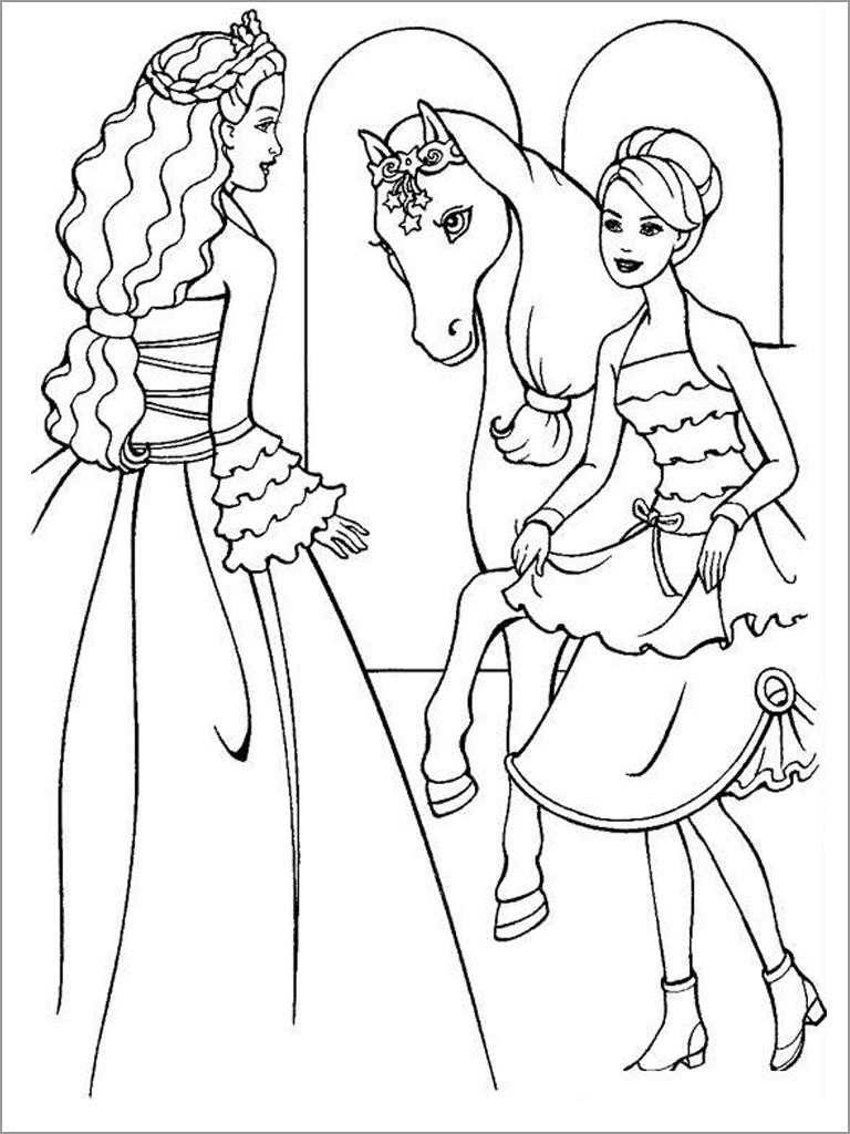 Barbie Horse Coloring Page for Kids   ColoringBay