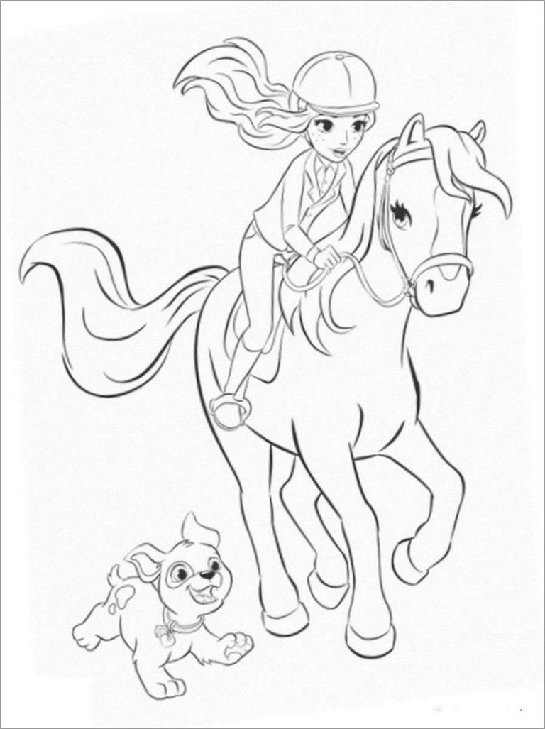 Barbie Ride Horse Coloring Page - ColoringBay