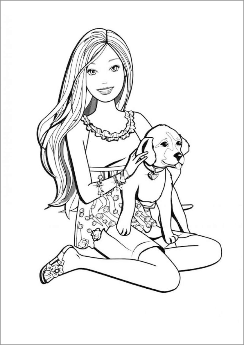 Barbie with Dog Coloring Page   ColoringBay