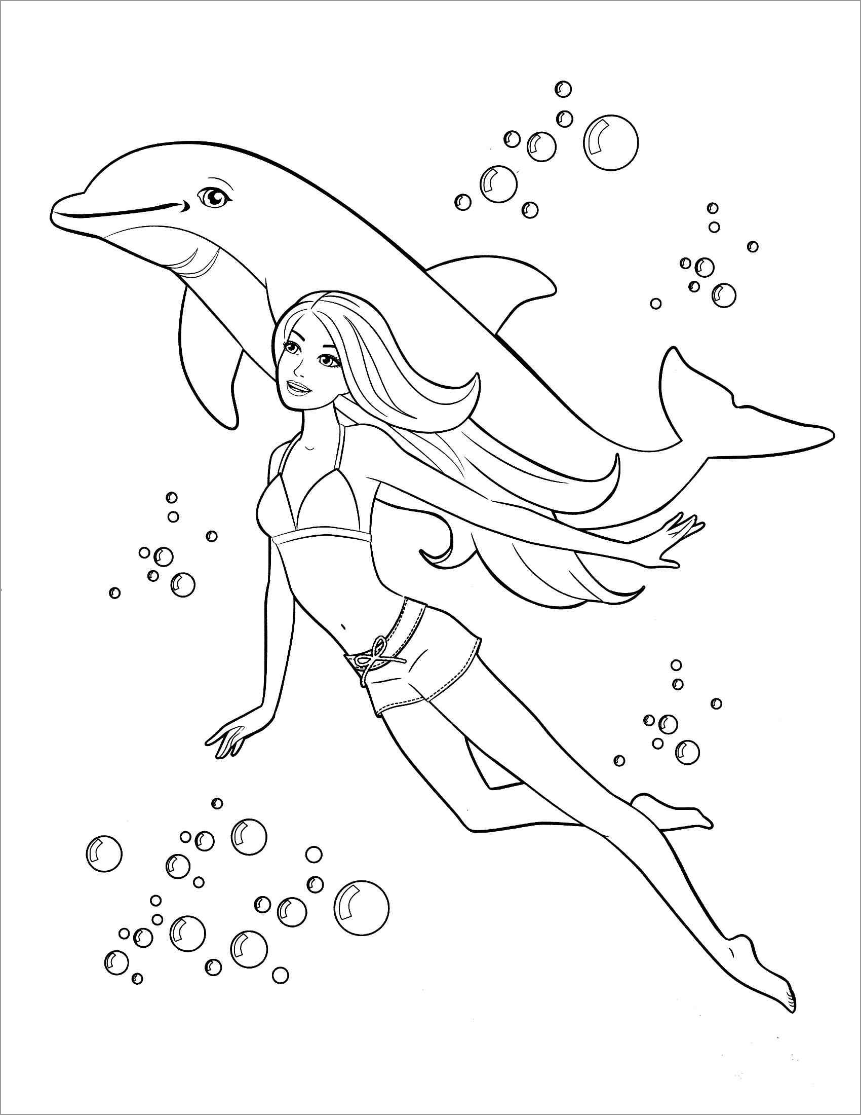 Barbie with Dolphin Coloring Page
