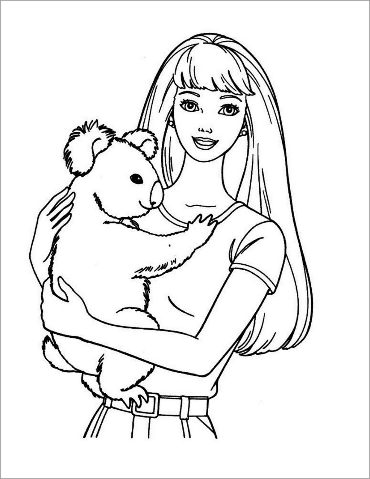 Barbie with Koala Coloring Page   ColoringBay