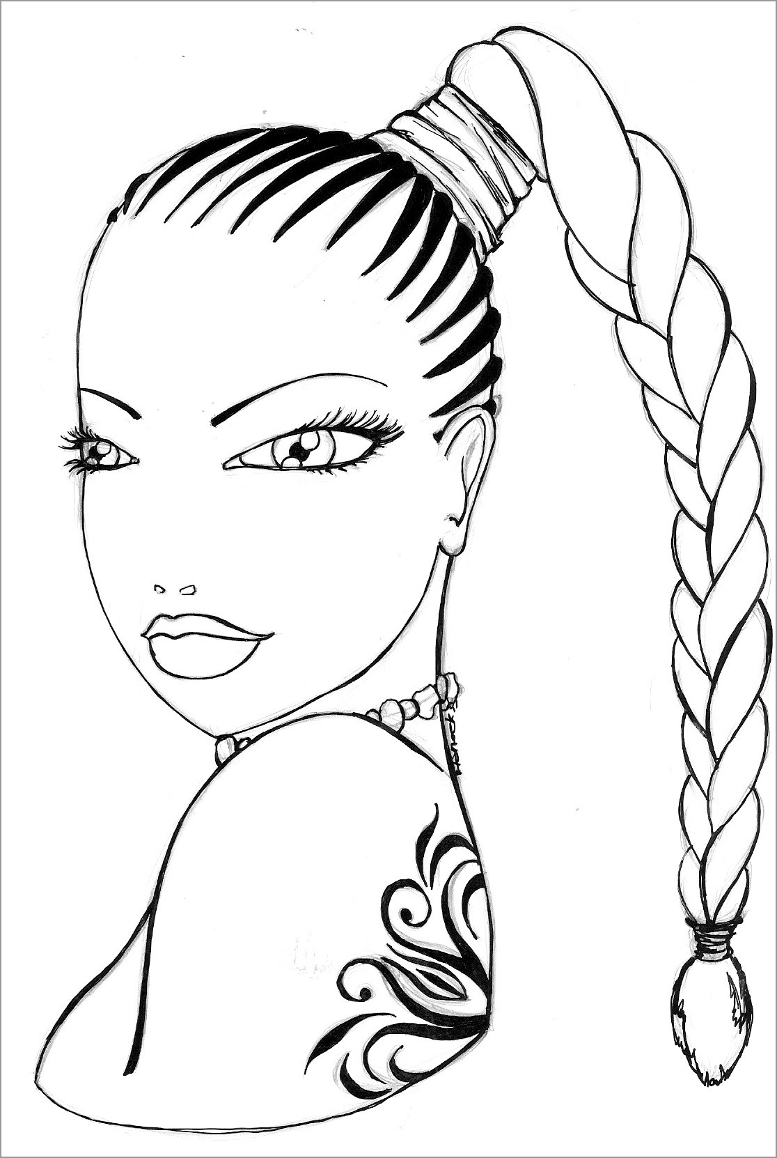 Braided Hair Coloring Page