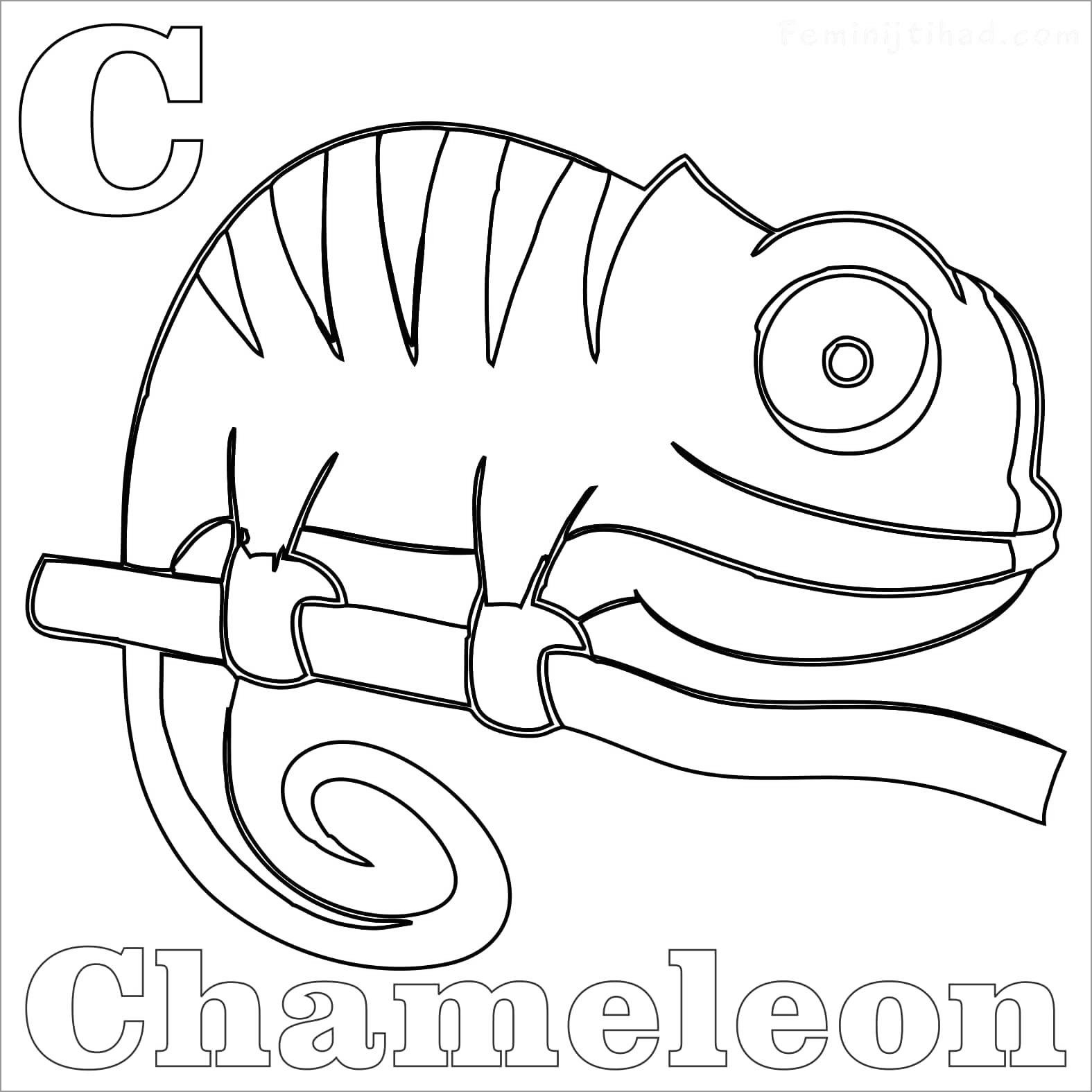 C for Chameleon Coloring Page