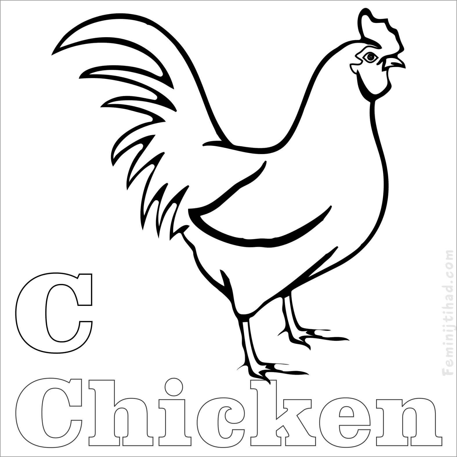 C for Chicken Coloring Page