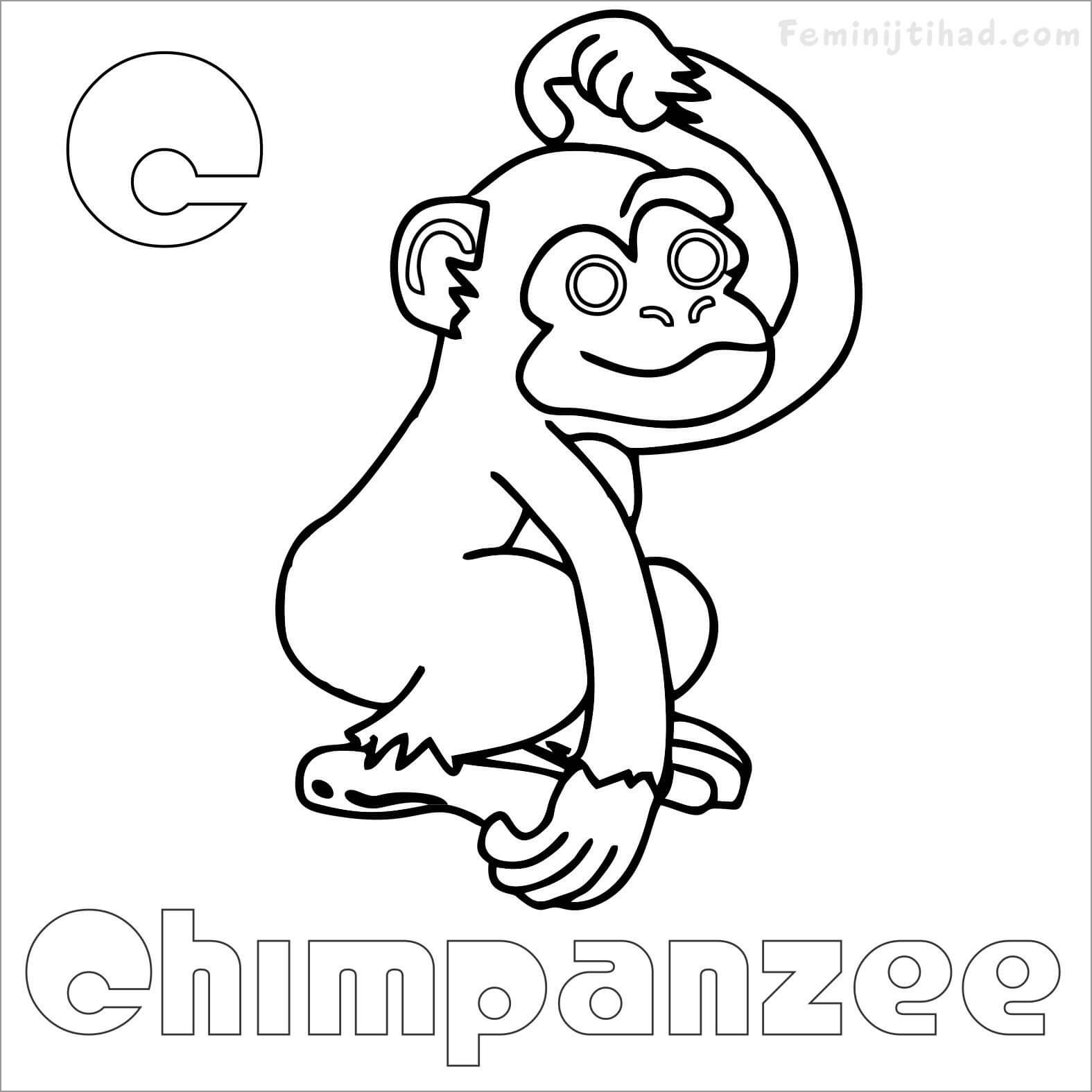 C for Chimpanzee Coloring Page
