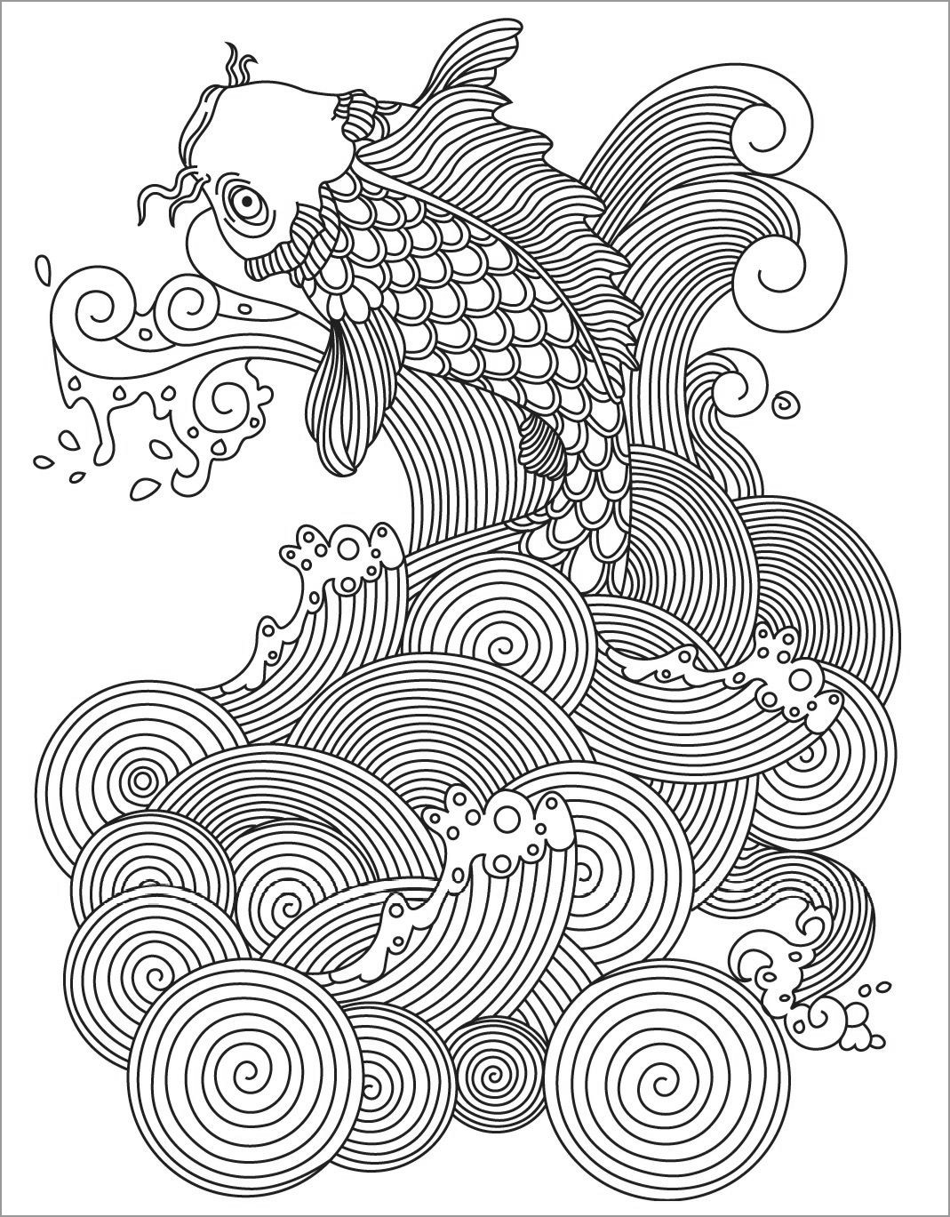 Carp Fish Mandala Coloring Page for Adult