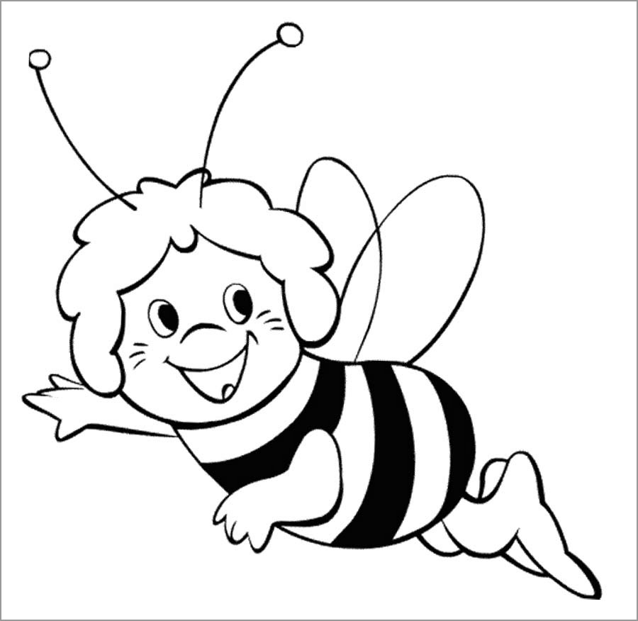 Cartoon Bee Coloring Page for Kids