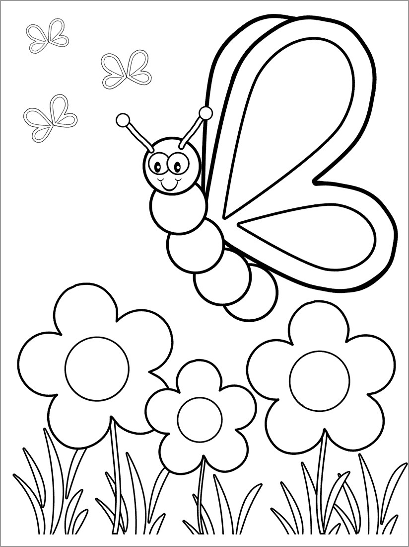Cartoon Butterfly and Flower Coloring Page   ColoringBay