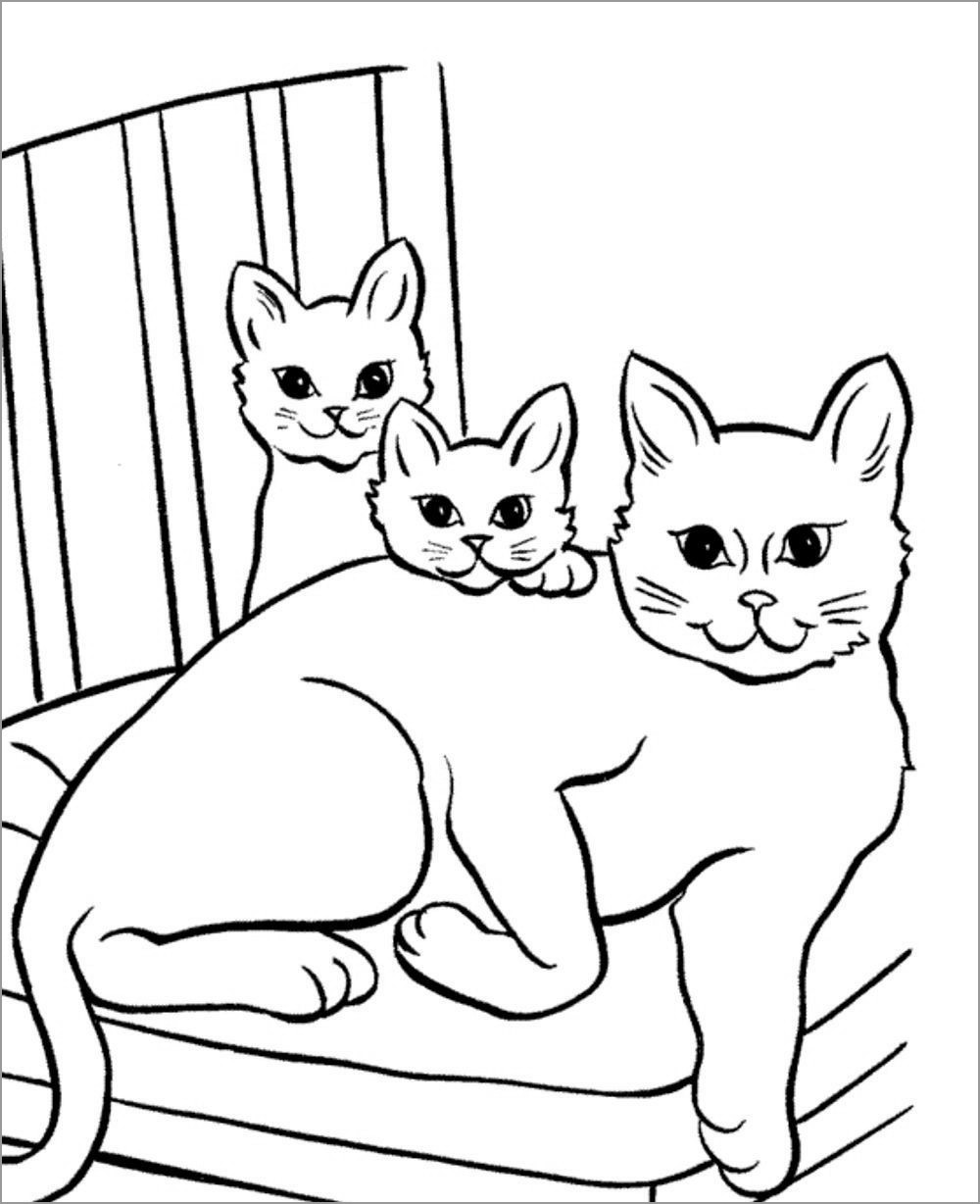 Cartoon Cat Moms and Baby Coloring Page