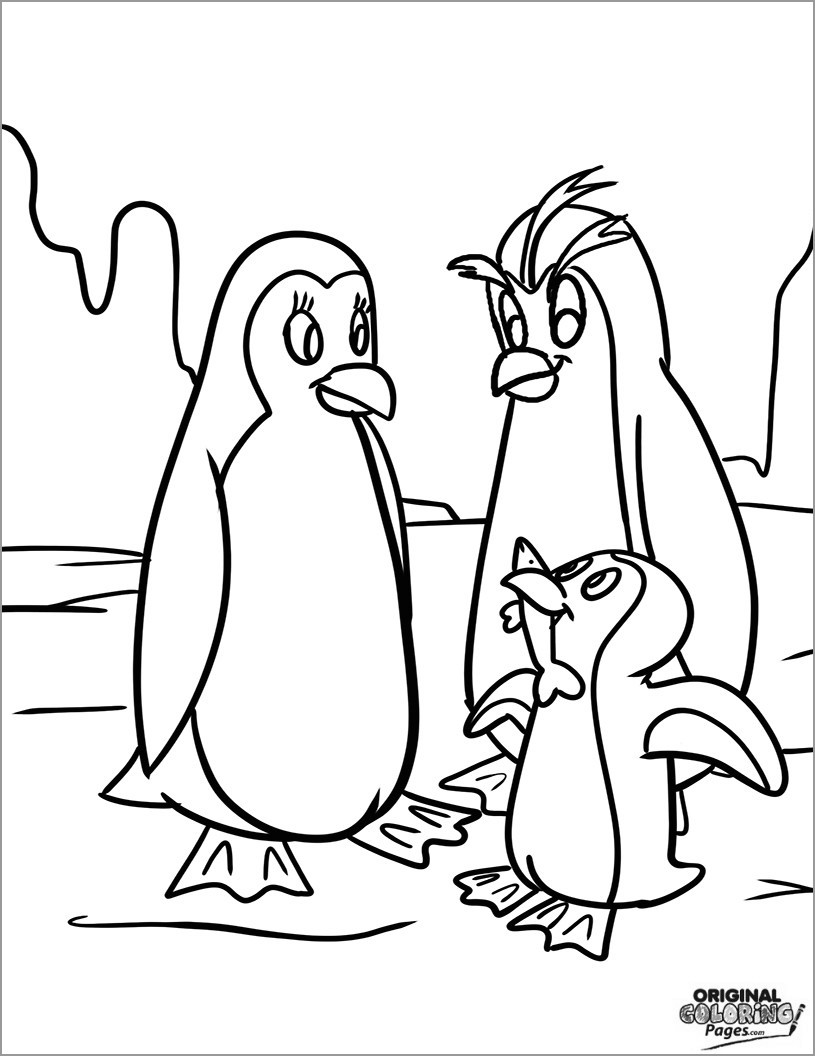 Cartoon Penguin Family Coloring Page
