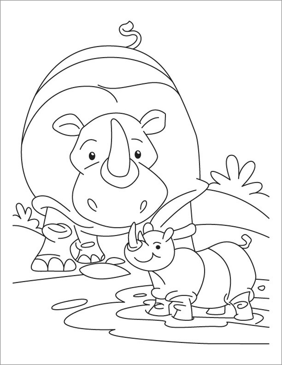 Cartoon Rhino Coloring Pages for Kids