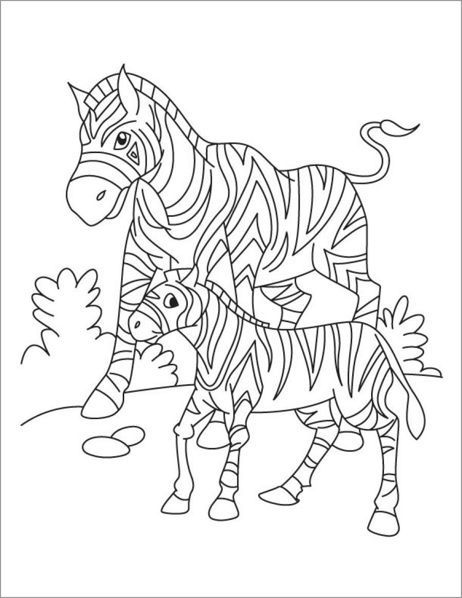 Cartoon Zebra Coloring Page Easy