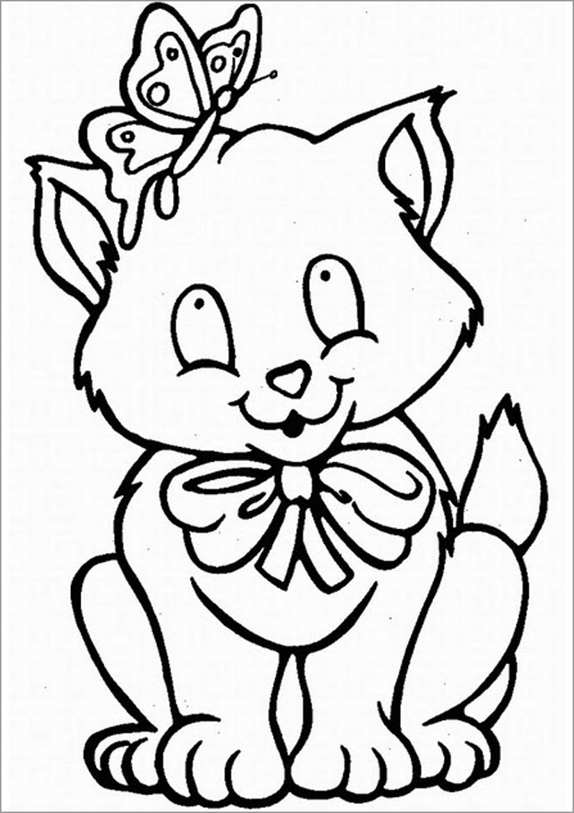 Cat and butterfly Coloring Page