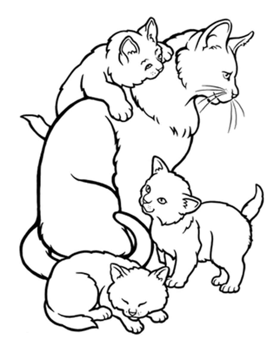 Cat Moms and Baby Coloring Page