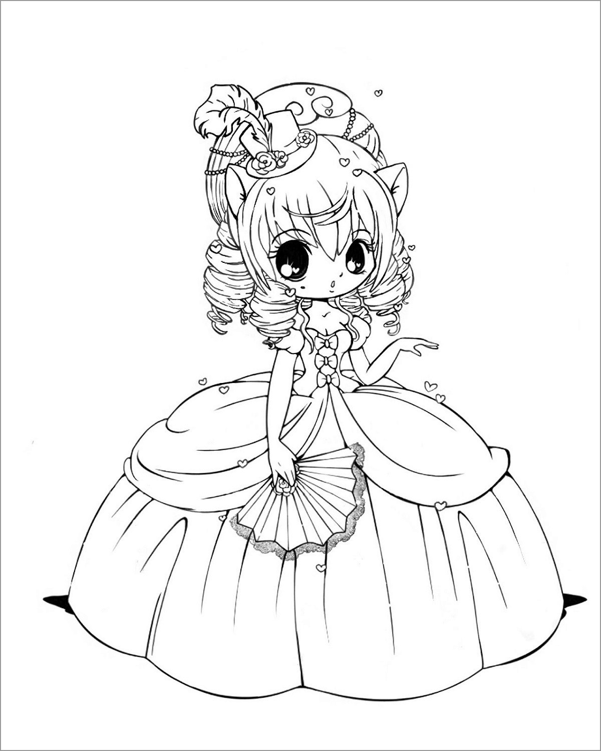 Chibi Cute Disney Princess Coloring Page   ColoringBay