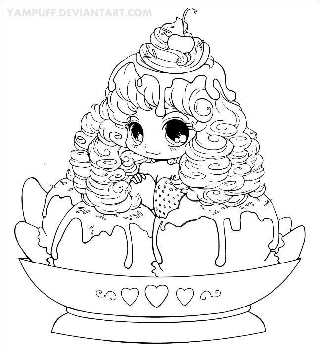 Chibi Ice Cream Girl Coloring Page