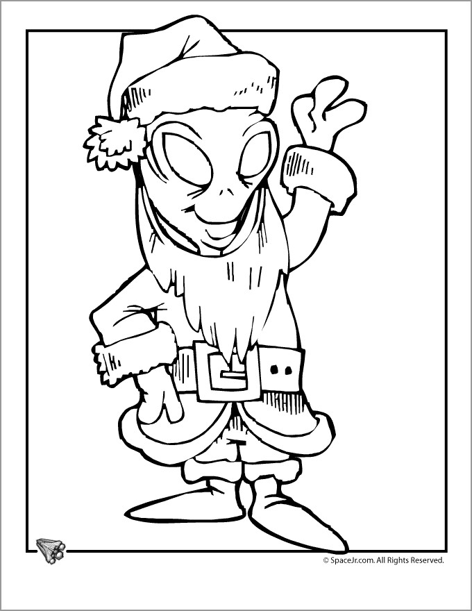 Christmas Alien Santa Coloring Page