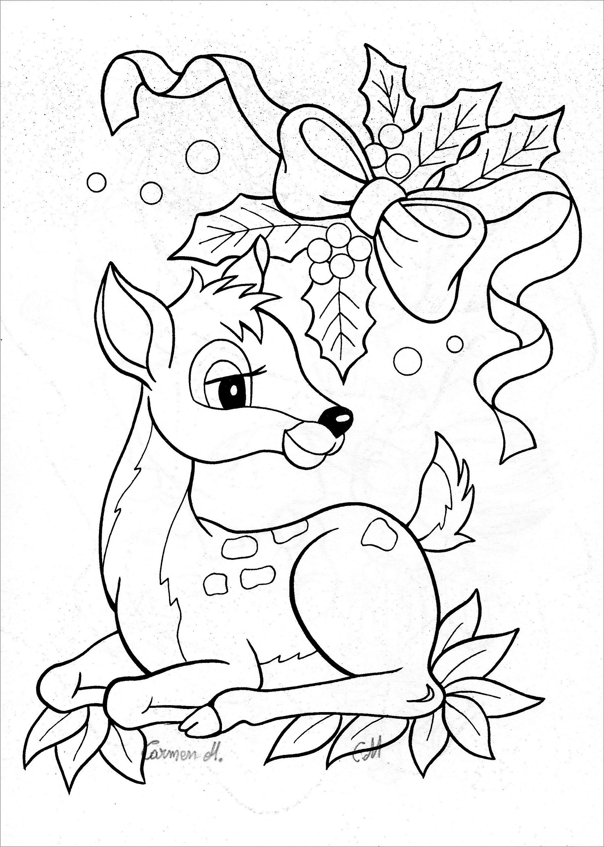 Christmas Deer Coloring Page