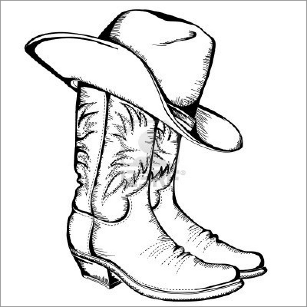 Cowboy Boots and Hat Coloring Page
