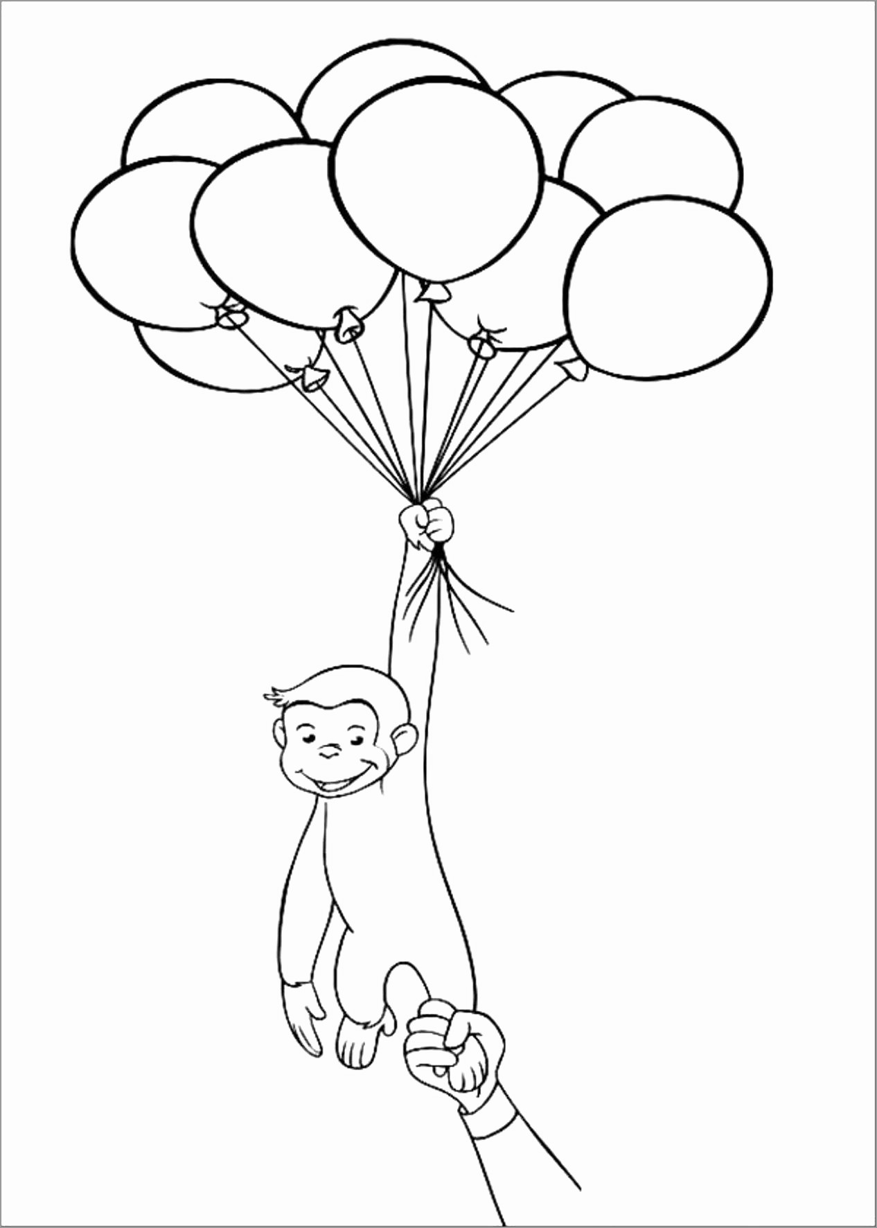 Curious George with Balloon Coloring Page