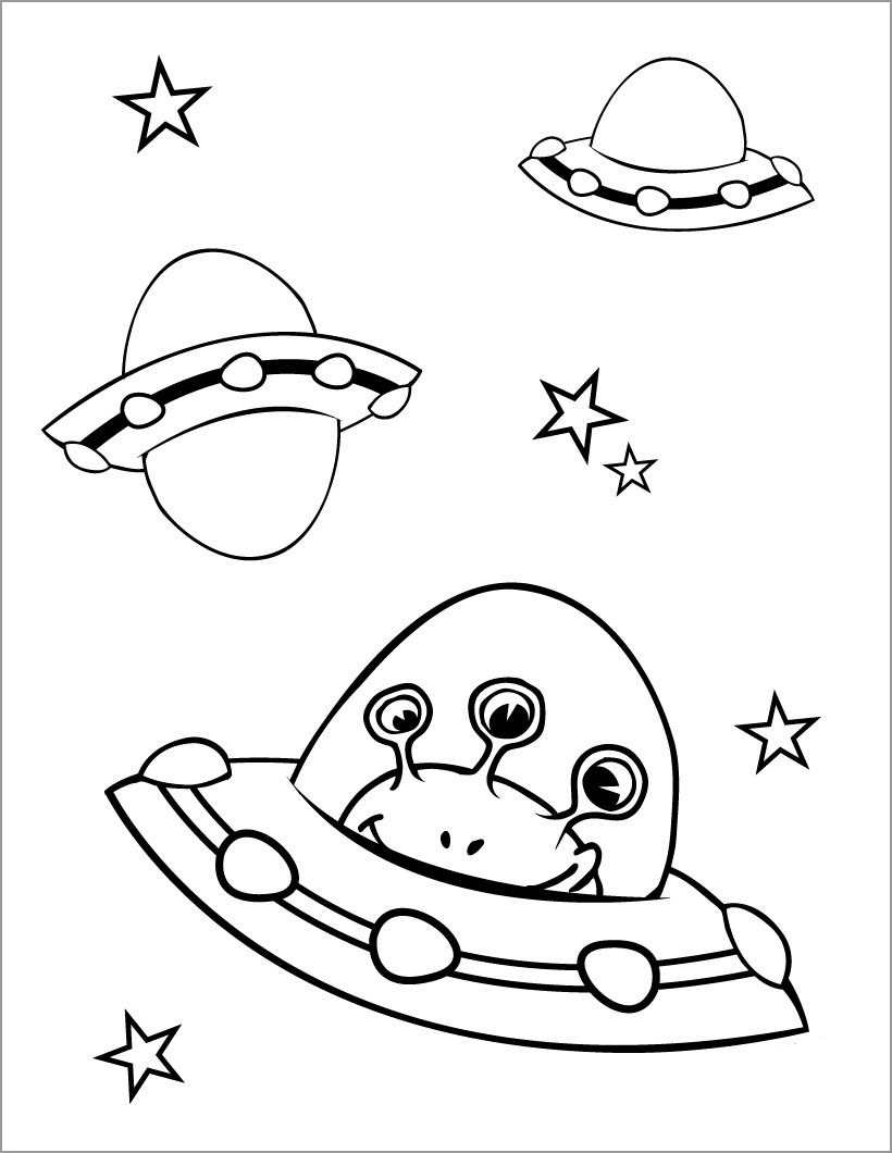 Cute Alien Coloring Page for Kids