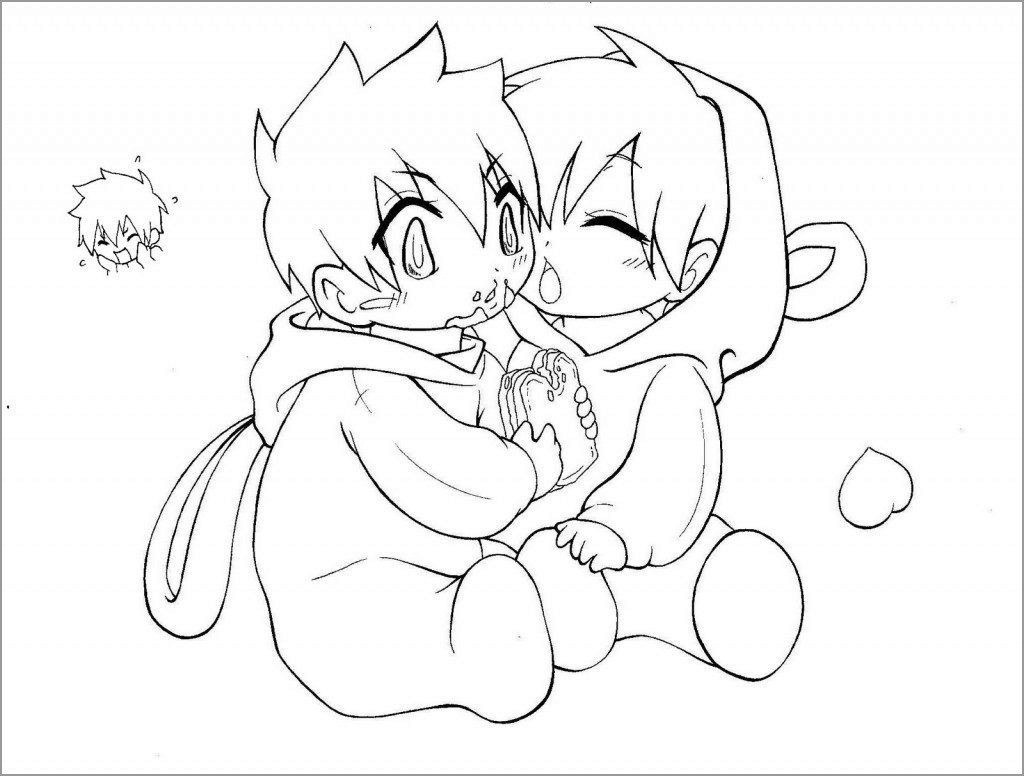 Cute Anime Boy and Girl Coloring Page